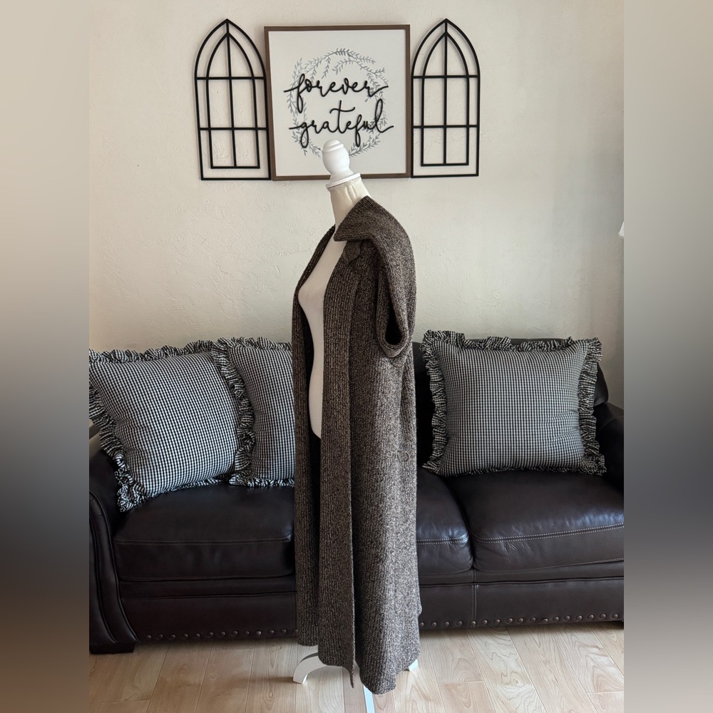 Lauren Ralph Lauren Brown Gold Metallic Knitted Maxi Long Sweater Coat Size 3X - Picture 10 of 13